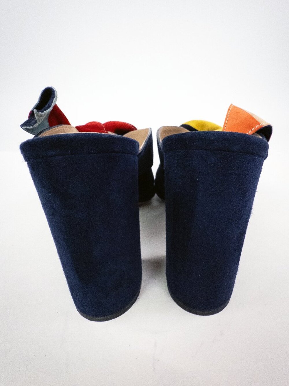 Chloé Nellie Navy Suede Bow Mules Colorblock Heeled Sandals Sz 8 - Picture 5 of 9